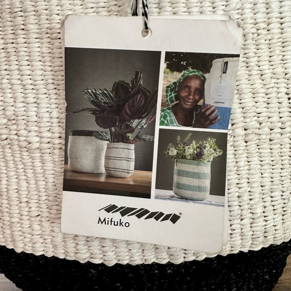 MIFUKO Kiondo Storage Basket Black white Woven Planter Plant Holder Upcycle - Picture 4 of 6